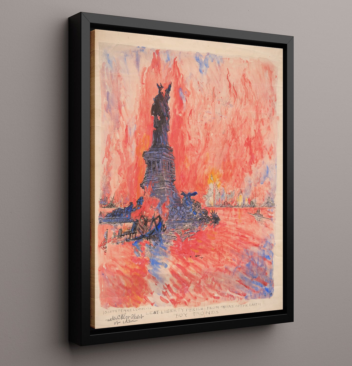 Lest Liberty Perish - Fiery Call to Buy Bonds - Statue of Liberty Print - 16x20 Framed Canvas