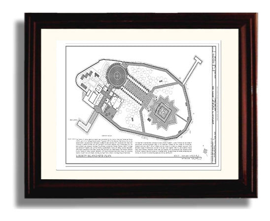 Liberty Island Site Plan - Blueprint of Freedoms Home - Statue of Liberty Print - 8x10 Beveled Frame