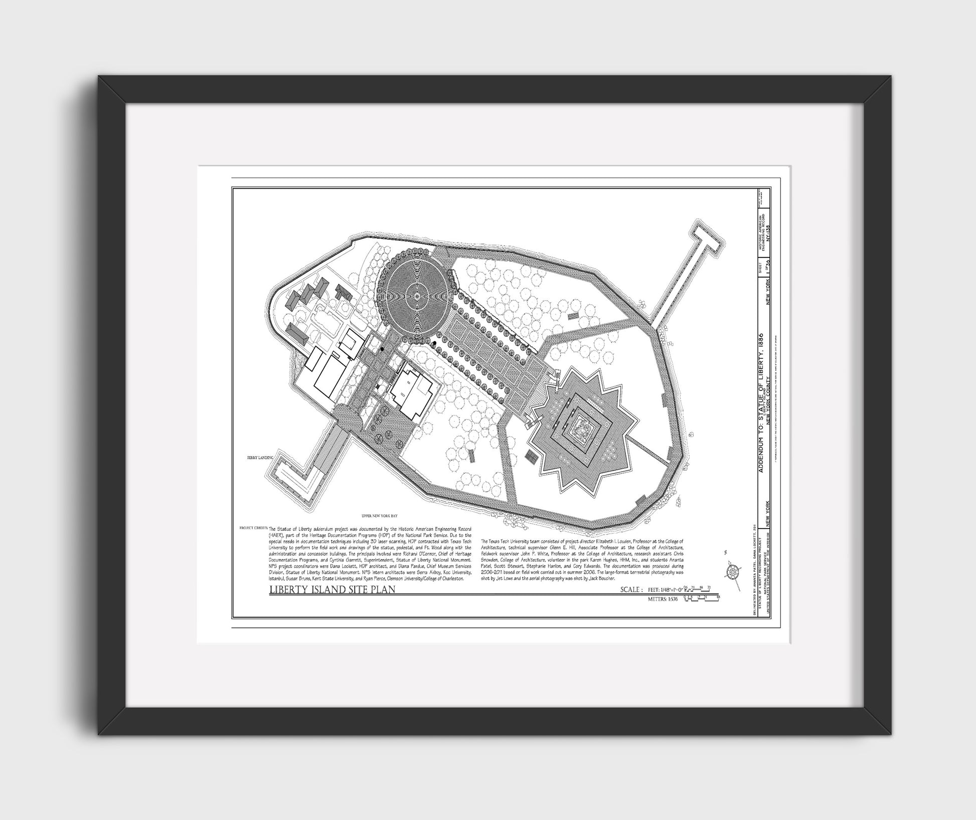Liberty Island Site Plan - Blueprint of Freedoms Home - Statue of Liberty Print - 16x20 Gallery Frame