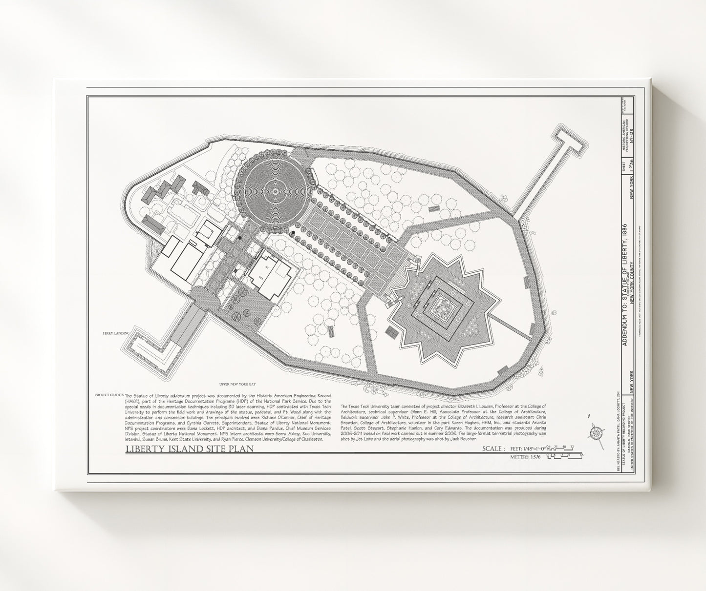 Liberty Island Site Plan - Blueprint of Freedoms Home - Statue of Liberty Print - 20x24 Canvas