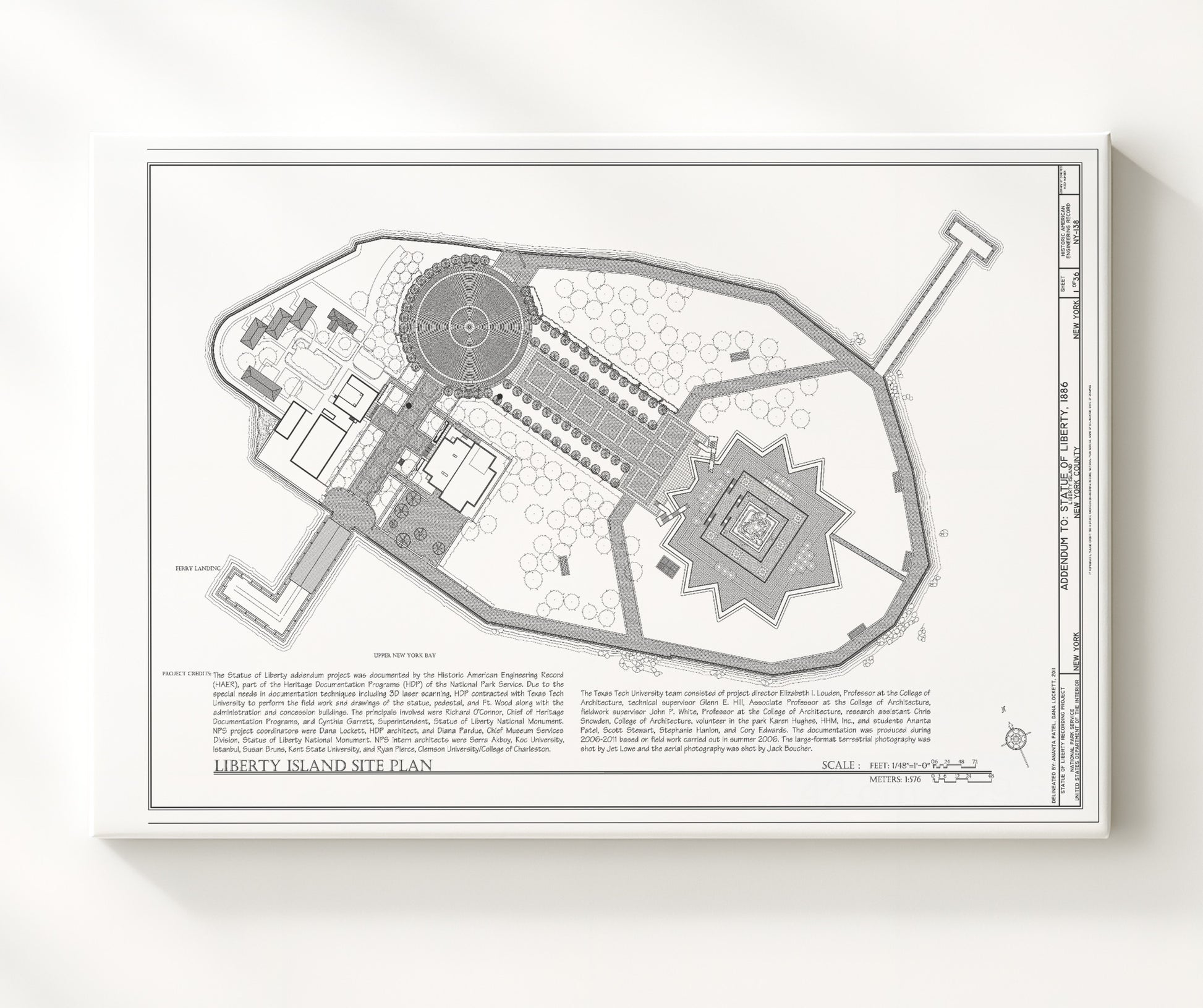 Liberty Island Site Plan - Blueprint of Freedoms Home - Statue of Liberty Print - 20x24 Canvas