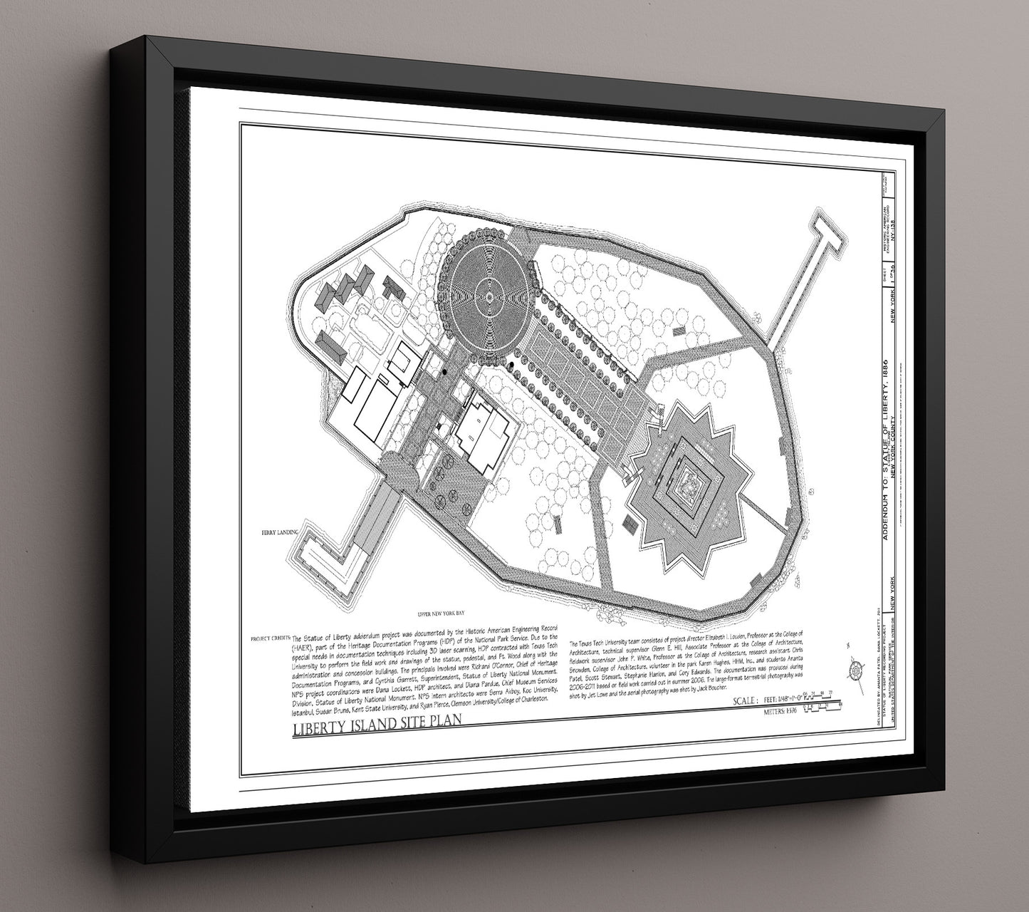 Liberty Island Site Plan - Blueprint of Freedoms Home - Statue of Liberty Print - 16x20 Framed Canvas