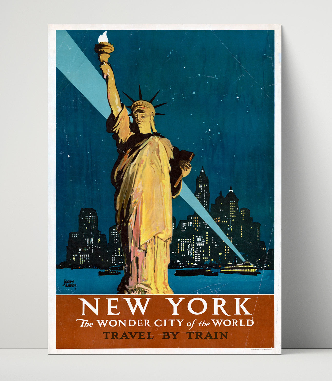 NY Wonder City of the World - Travel by Train to Freedom - Statue of Liberty Print - 16x20 Unframed Print
