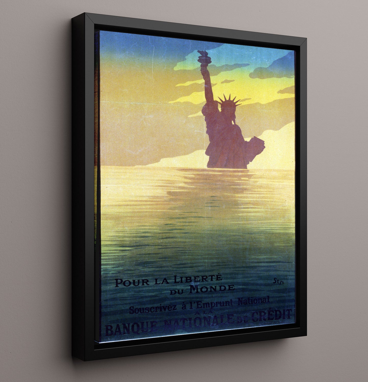 Pour La Liberte Du Monde - French Tribute to Freedom - Statue of Liberty Print - 16x20 Framed Canvas