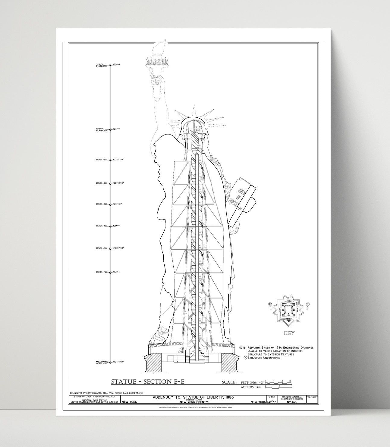 Structural Plans - The Bones of Liberty Revealed - Statue of Liberty Print - 16x20 Unframed Print