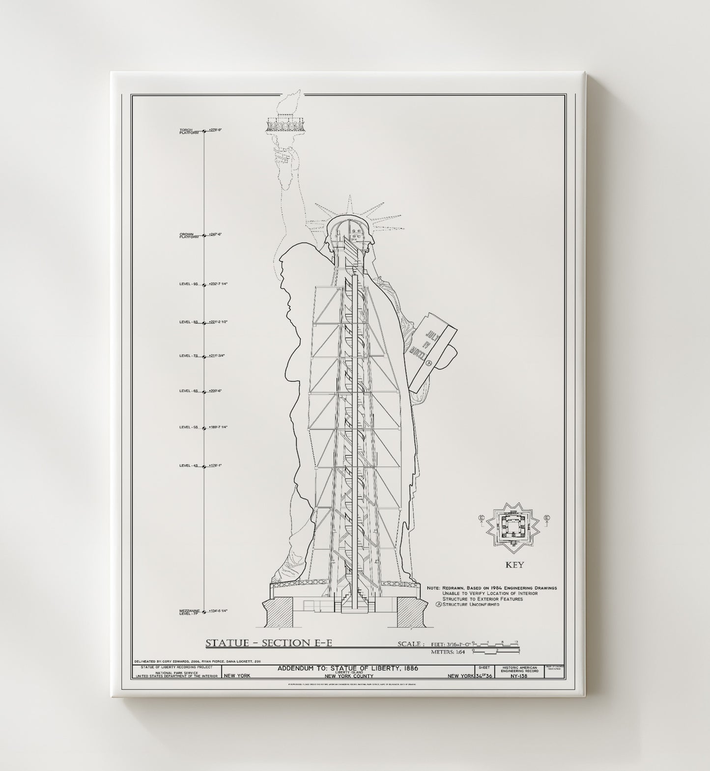 Structural Plans - The Bones of Liberty Revealed - Statue of Liberty Print - 20x24 Canvas