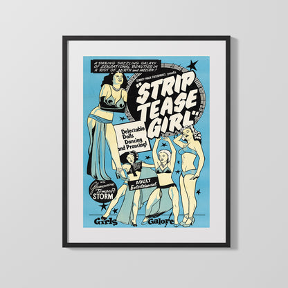 Vintage Burlesque Poster Print: "Strip Tease Girl" Poster - vintageframedprints.com