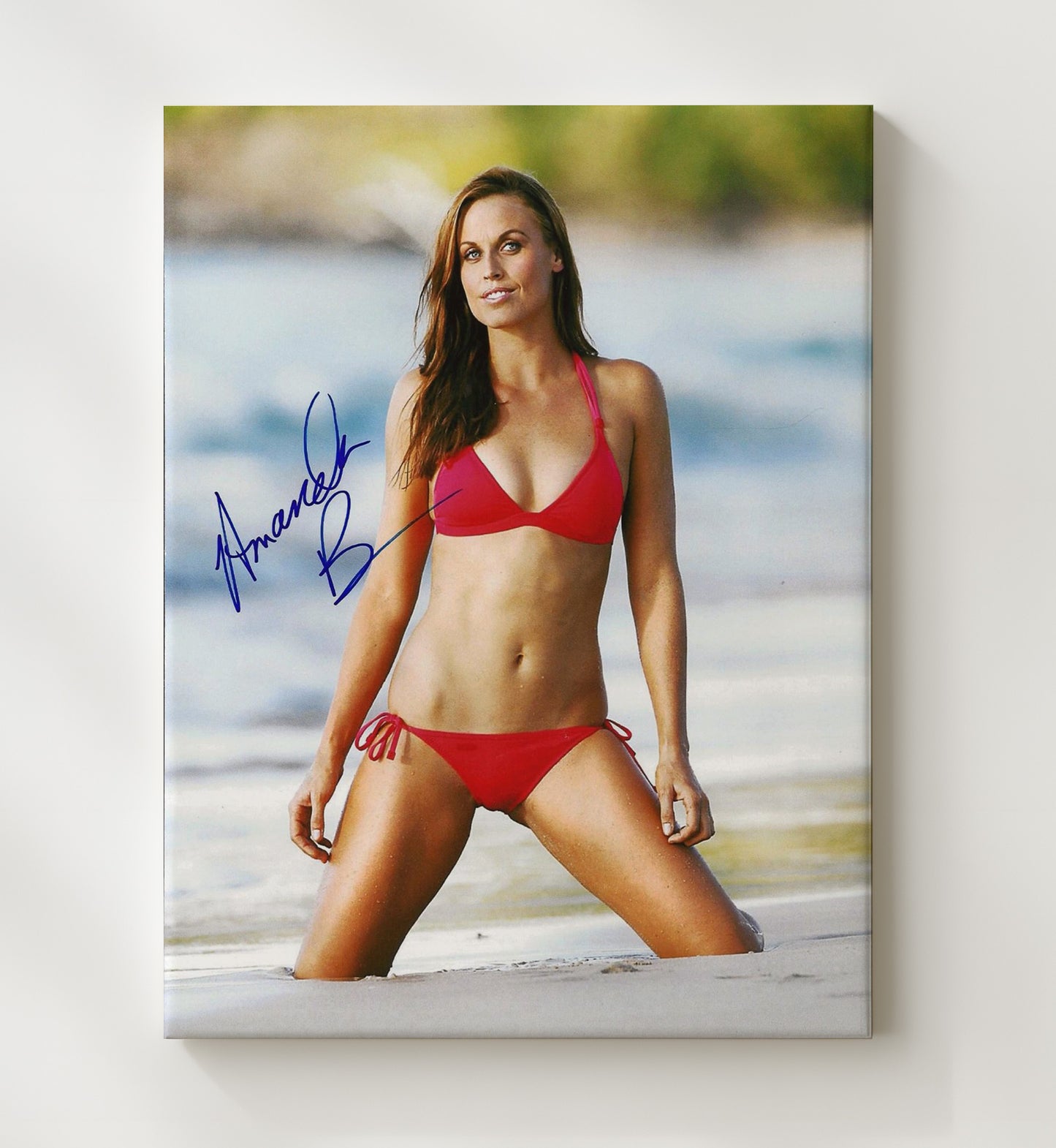 Amanda Beard - Olympic Gold Medalist Red Bikini Beach Portrait Signed.jpg Swimsuit Wall Art 20x24 Canvas wall art print – Swimsuit Wall Art decor