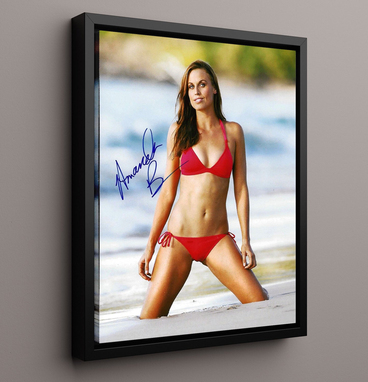 Amanda Beard - Olympic Gold Medalist Red Bikini Beach Portrait Signed.jpg Swimsuit Wall Art 16x20 Framed Canvas wall art print – Swimsuit Wall Art decor