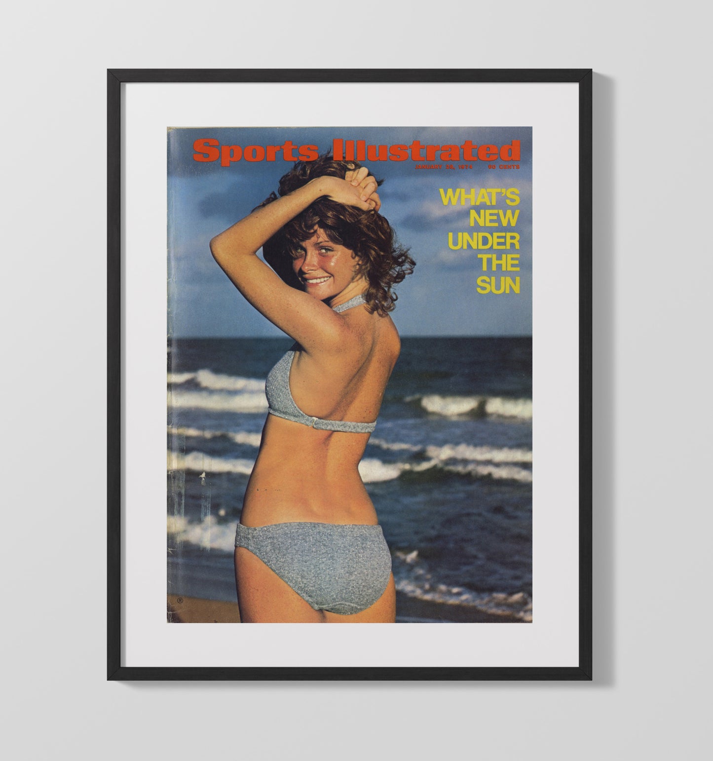 Atlantic Shoreline Model - Vintage 1974 Whats New Under the Sun SI Swimsuit Issue Cover Swimsuit Wall Art 16x20 Gallery Frame wall art print – Swimsuit Wall Art decor