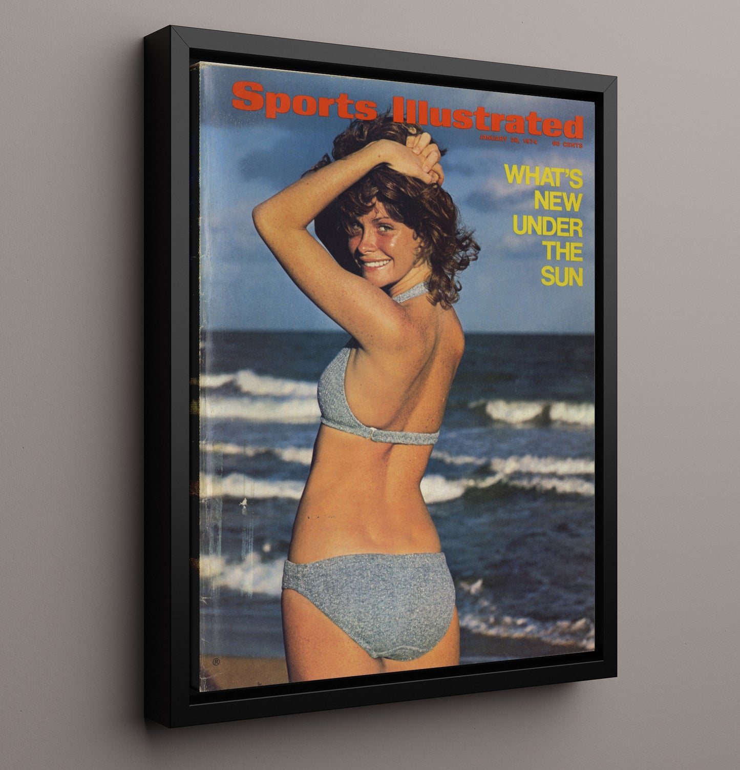 Atlantic Shoreline Model - Vintage 1974 Whats New Under the Sun SI Swimsuit Issue Cover Swimsuit Wall Art 16x20 Framed Canvas wall art print – Swimsuit Wall Art decor