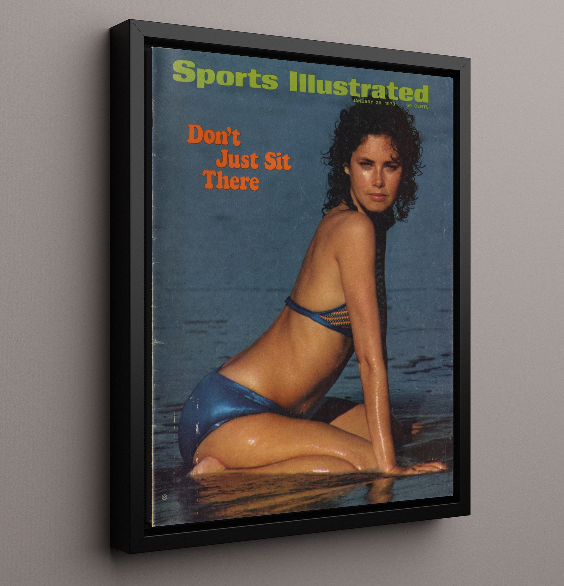 Blue Lagoon Model - Vintage 1973 Dont Just Sit There SI Swimsuit Issue Cover Swimsuit Wall Art 16x20 Framed Canvas wall art print – Swimsuit Wall Art decor