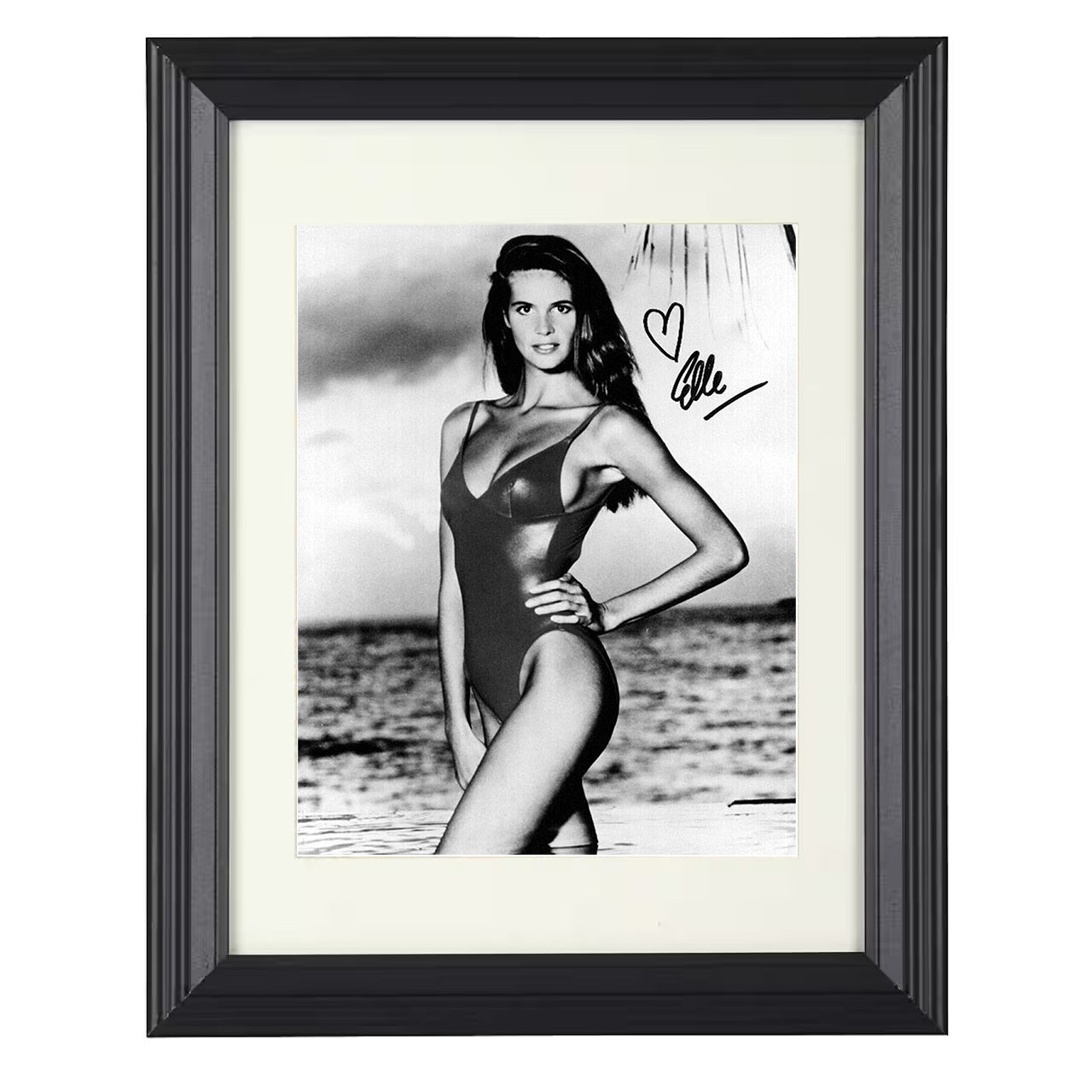 Elle Macpherson – Classic Monochrome Swimsuit Image SI 8x10 matted black framed swimsuit wall art