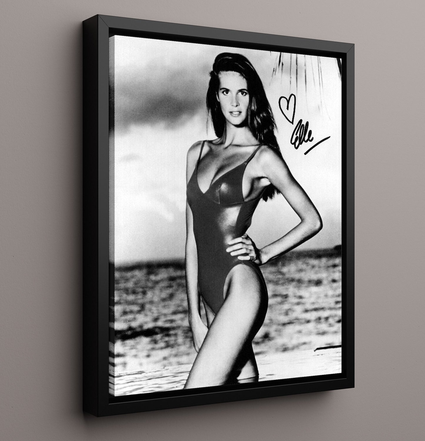Elle Macpherson - Classic Black and White SI Swimsuit Model Portrait Signed.jpg Swimsuit Wall Art 16x20 Framed Canvas wall art print – Swimsuit Wall Art decor