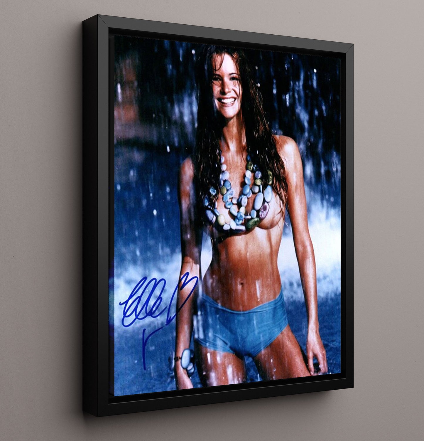 Elle Macpherson - Waterfall Beaded Necklace SI Swimsuit Model Portrait Signed.jpg Swimsuit Wall Art 16x20 Framed Canvas wall art print – Swimsuit Wall Art decor