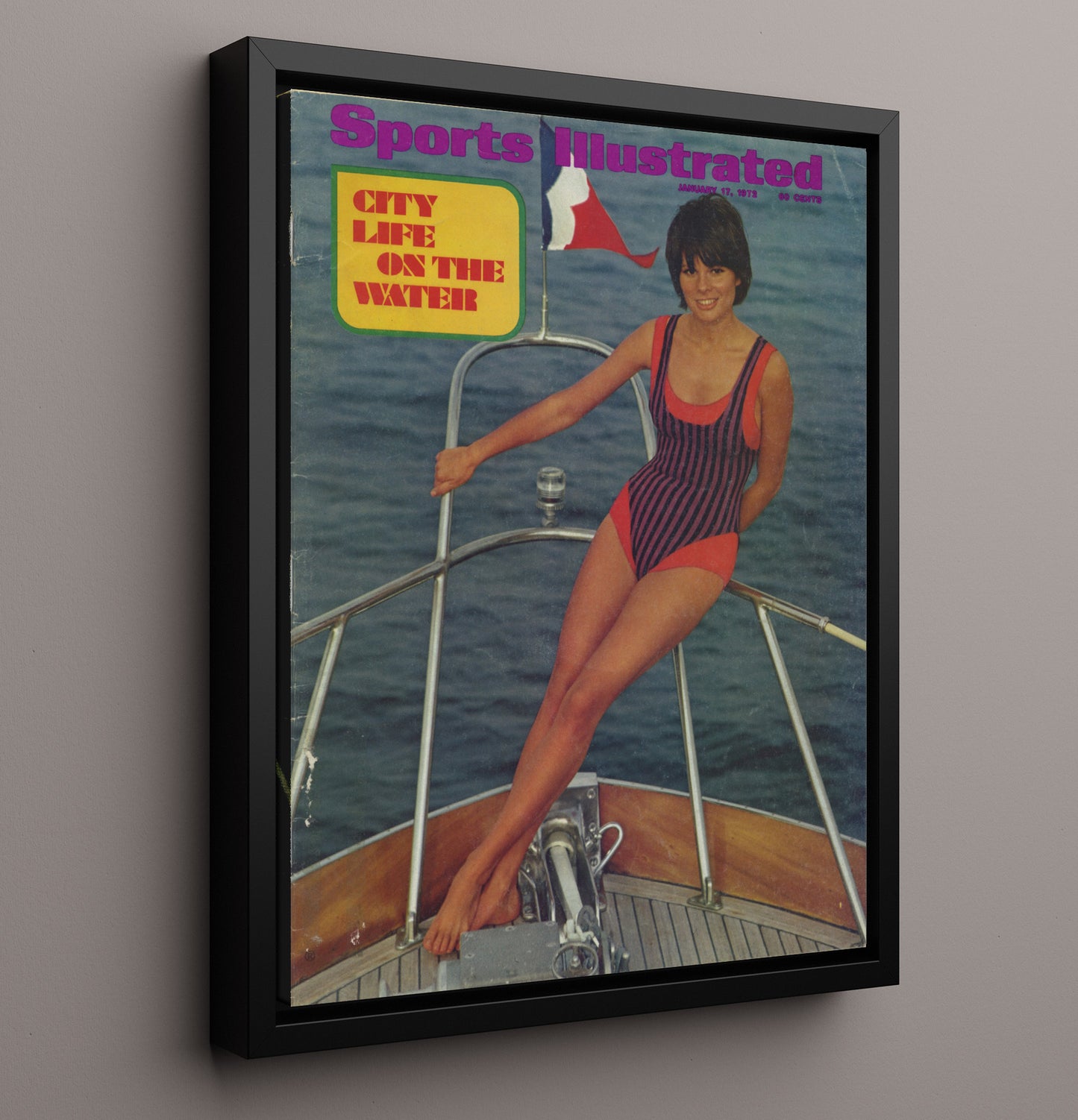 Harbor Deck Model - Vintage 1972 City Life on the Water SI Swimsuit Issue Cover Swimsuit Wall Art 16x20 Framed Canvas wall art print – Swimsuit Wall Art decor