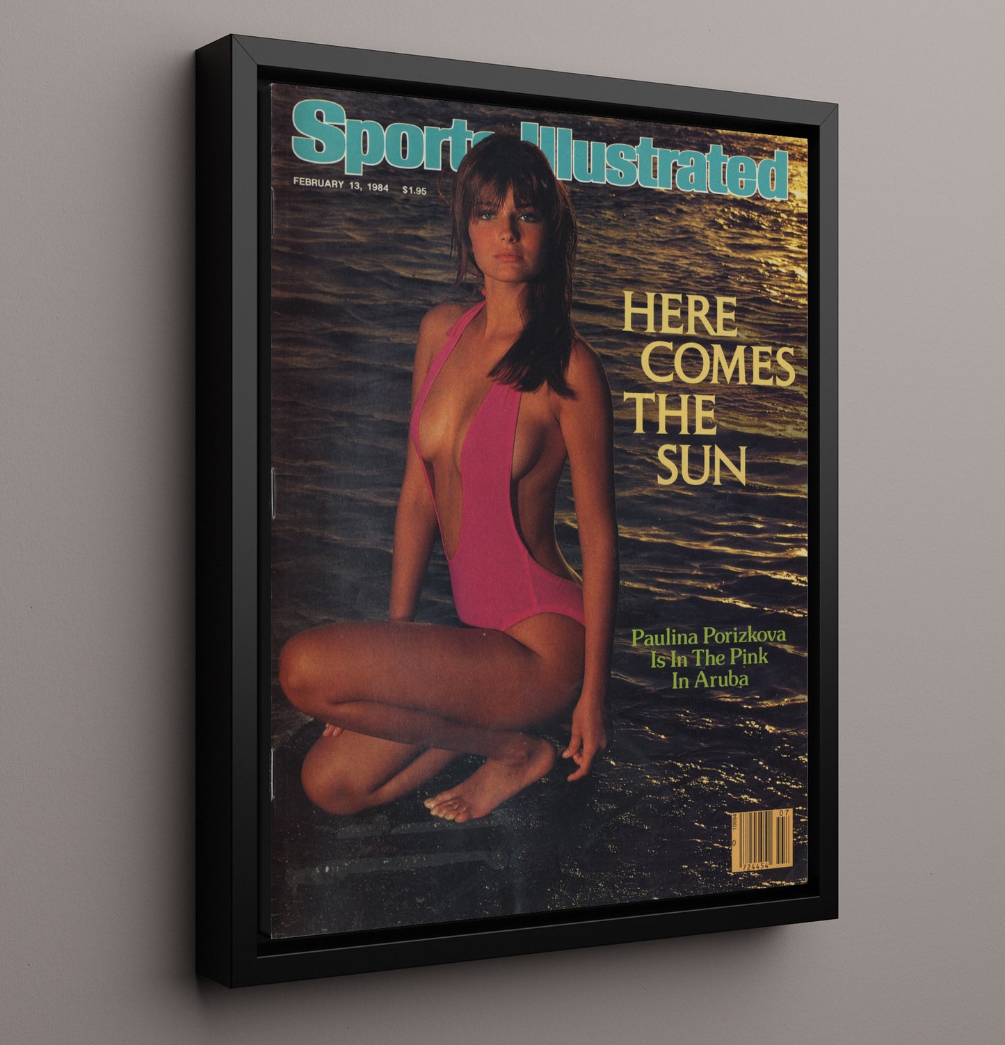 Paulina Porizkova - 1984 In the Pink Aruba SI Swimsuit Issue Cover Swimsuit Wall Art 16x20 Framed Canvas wall art print – Swimsuit Wall Art decor