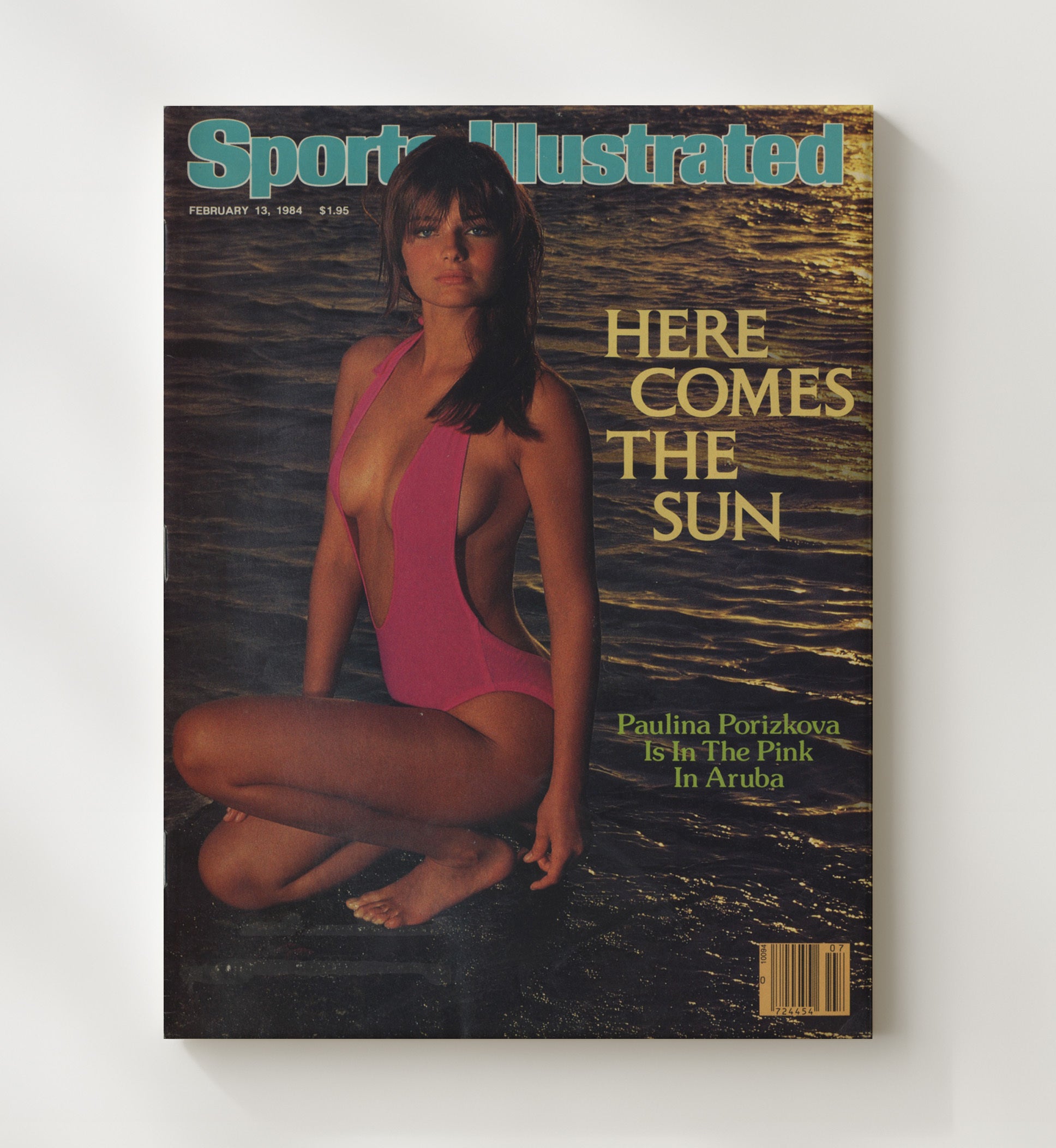 Paulina Porizkova - 1984 In the Pink Aruba SI Swimsuit Issue Cover Swimsuit Wall Art 20x24 Canvas wall art print – Swimsuit Wall Art decor
