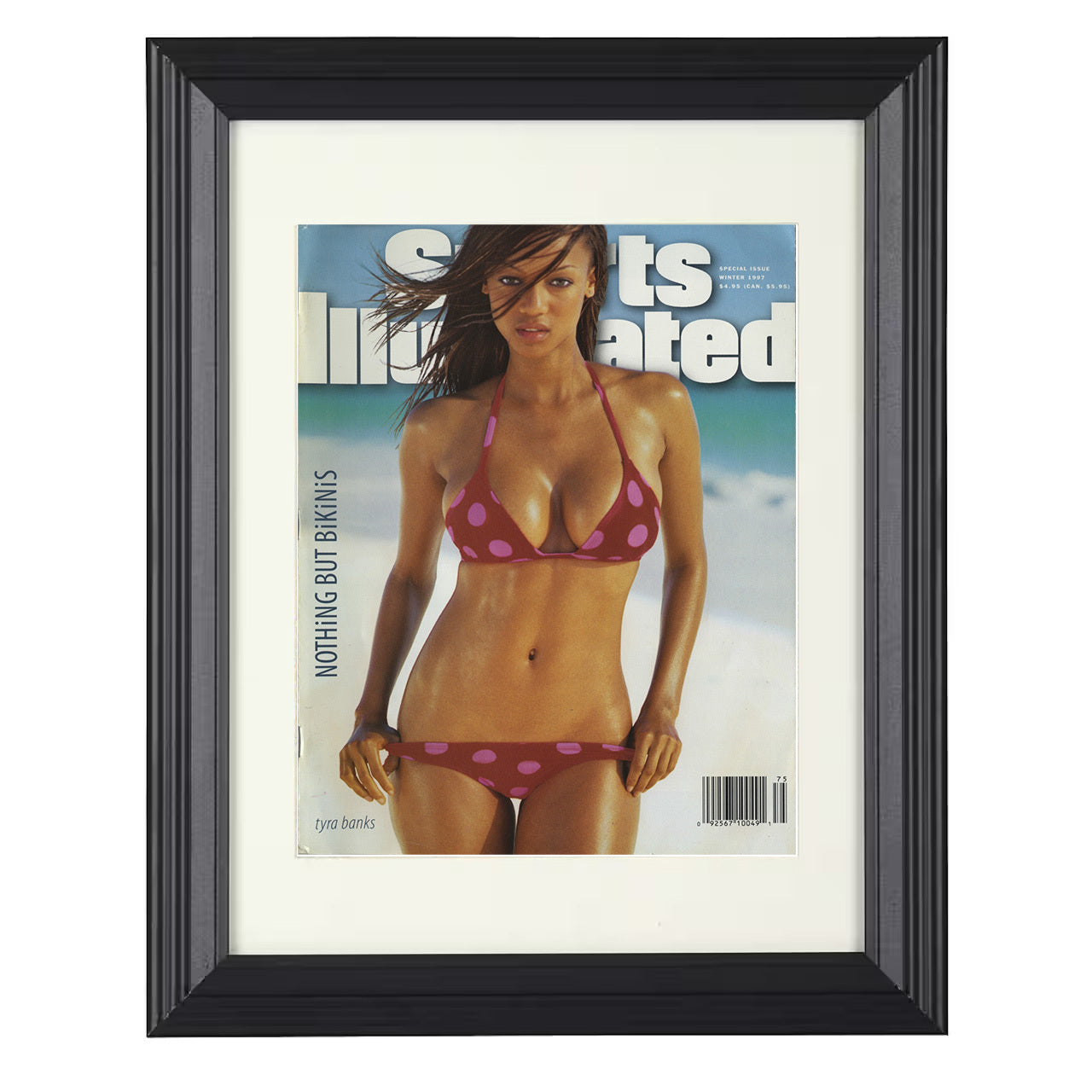 Tyra Banks – Nothing But Bikinis 1997 SI 8x10 matted black framed swimsuit wall art