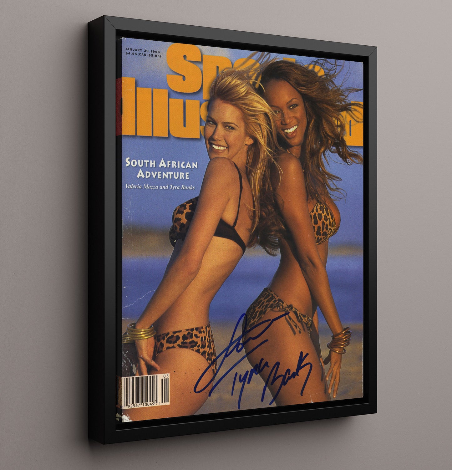 Tyra Banks and Valeria Mazza - 1996 South African Adventure SI Swimsuit Issue Cover Signed Swimsuit Wall Art 16x20 Framed Canvas wall art print – Swimsuit Wall Art decor
