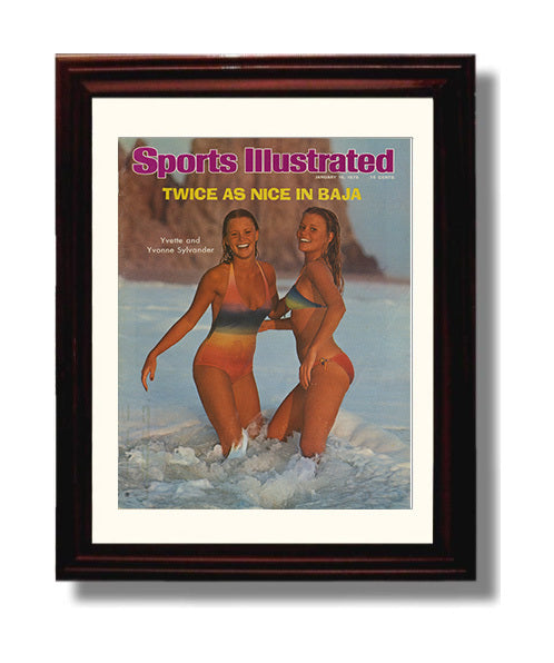 Yvette and Yvonne Sylvander - Vintage 1976 Baja Beach Twins SI Swimsuit Issue Cover Swimsuit Wall Art 8x10 Beveled Frame wall art print – Swimsuit Wall Art decor
