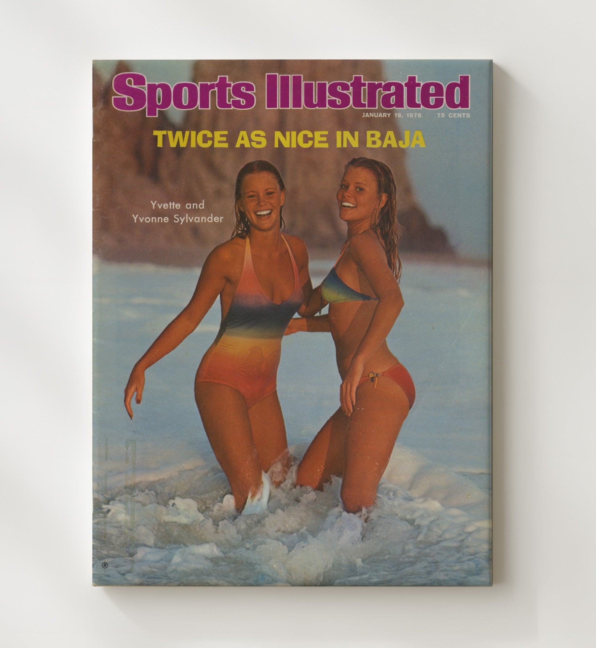 Yvette and Yvonne Sylvander - Vintage 1976 Baja Beach Twins SI Swimsuit Issue Cover Swimsuit Wall Art 20x24 Canvas wall art print – Swimsuit Wall Art decor