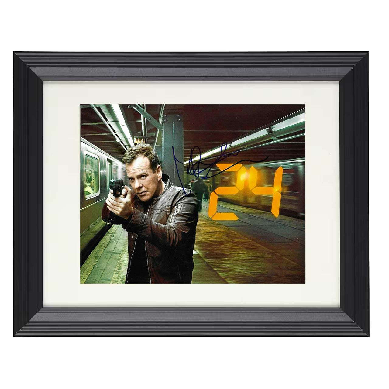24 – Kiefer Sutherland (Jack Bauer) Subway Platform Standoff – 8x10 black beveled framed television wall art