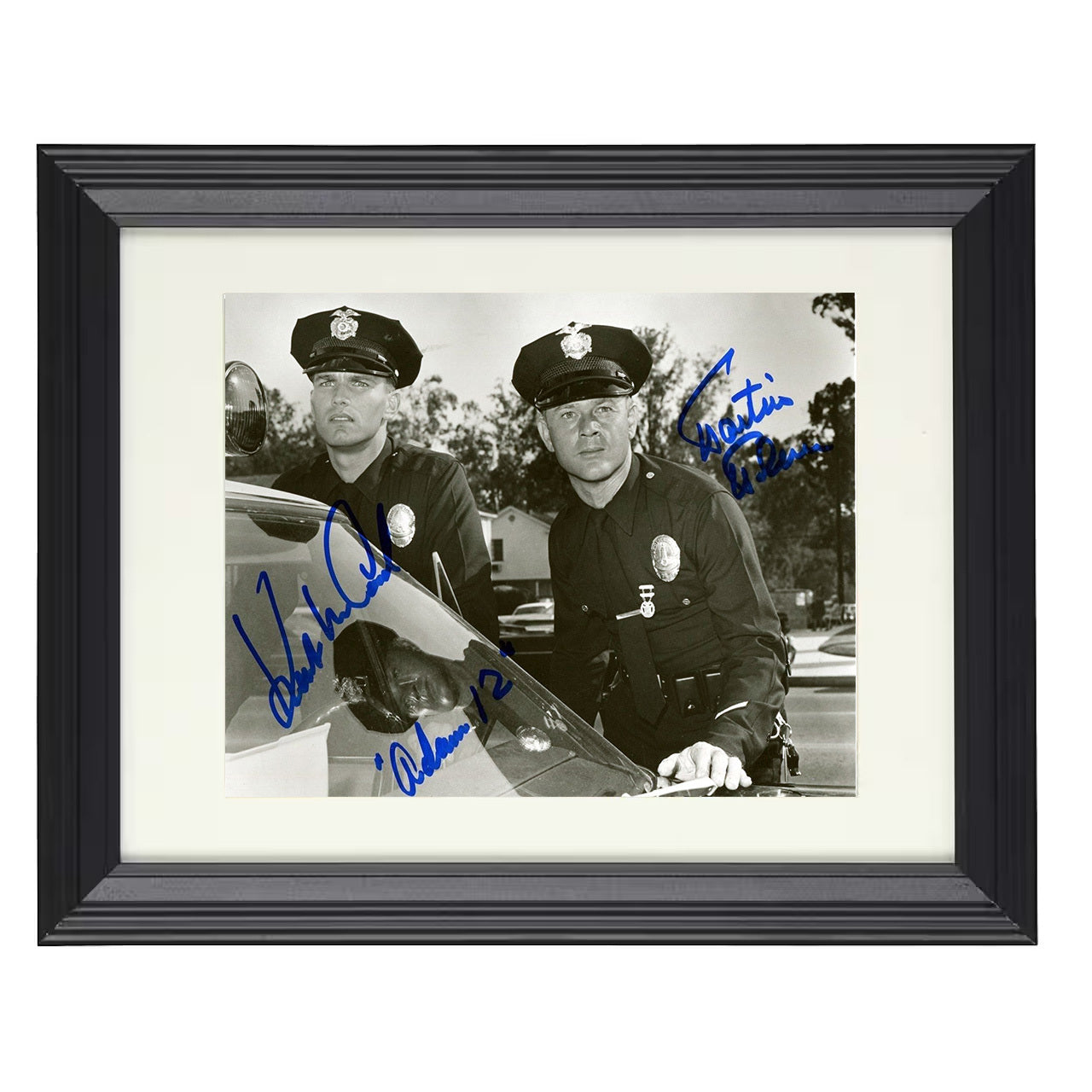 Adam-12 – Pete Malloy and Kent McCord Police Patrol Scene – 8x10 black beveled framed television wall art