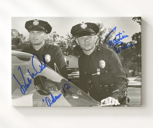 Adam-12 - Martin Milner (Pete Malloy) and Kent McCord (Jim Reed) Police Patrol Scene - Canvas television wall art