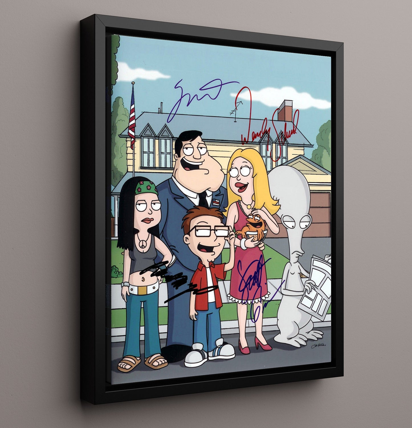 American Dad - Cast Animated Langley Falls Family - Vintage Television Wall Art - 16x20 Framed Canvas wall art print - television decor