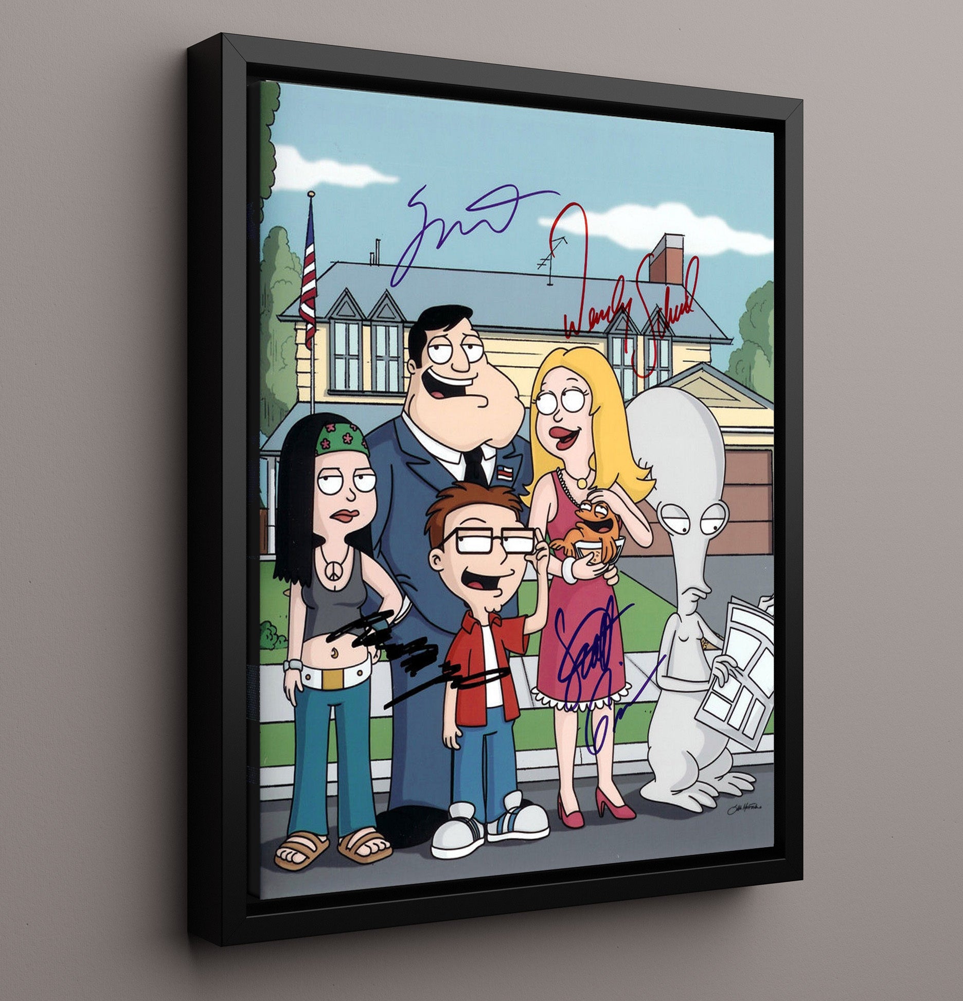 American Dad - Cast Animated Langley Falls Family - Vintage Television Wall Art - 16x20 Framed Canvas wall art print - television decor