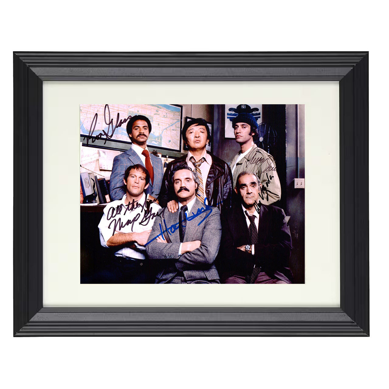Barney Miller – Captain Barney Miller Cast Precinct Cast – 8x10 black beveled framed television wall art