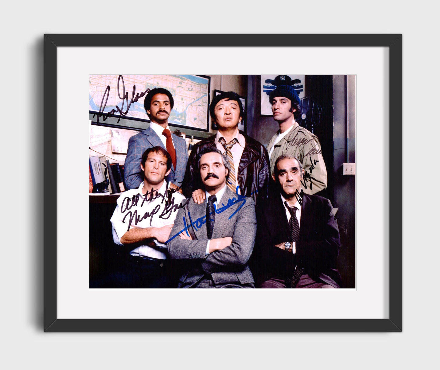 Barney Miller - Hal Linden (Captain Barney Miller) Ensemble Cast Precinct Group - Vintage Television Wall Art - 16x20 Gallery Frame wall art print - television decor