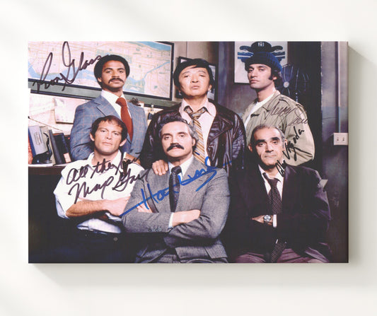 Barney Miller - Hal Linden (Captain Barney Miller) Ensemble Cast Precinct Group - Canvas television wall art