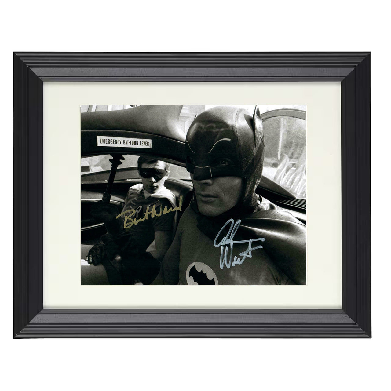 Batman – Batman and Burt Ward Batmobile Interior Scene – 8x10 black beveled framed television wall art
