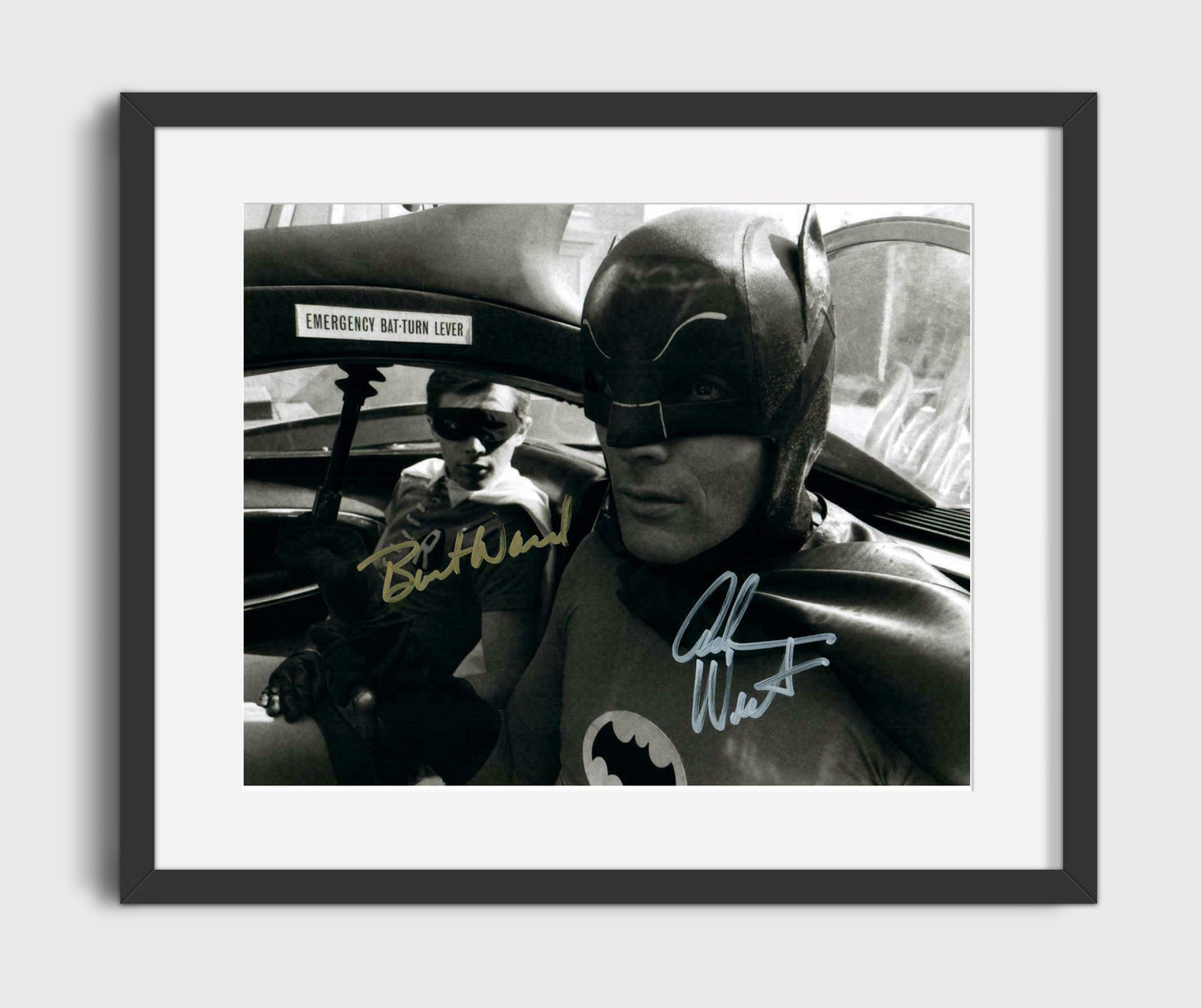 Batman - Adam West (Batman) and Burt Ward (Robin) Batmobile Interior Scene - Vintage Television Wall Art - 16x20 Gallery Frame wall art print - television decor