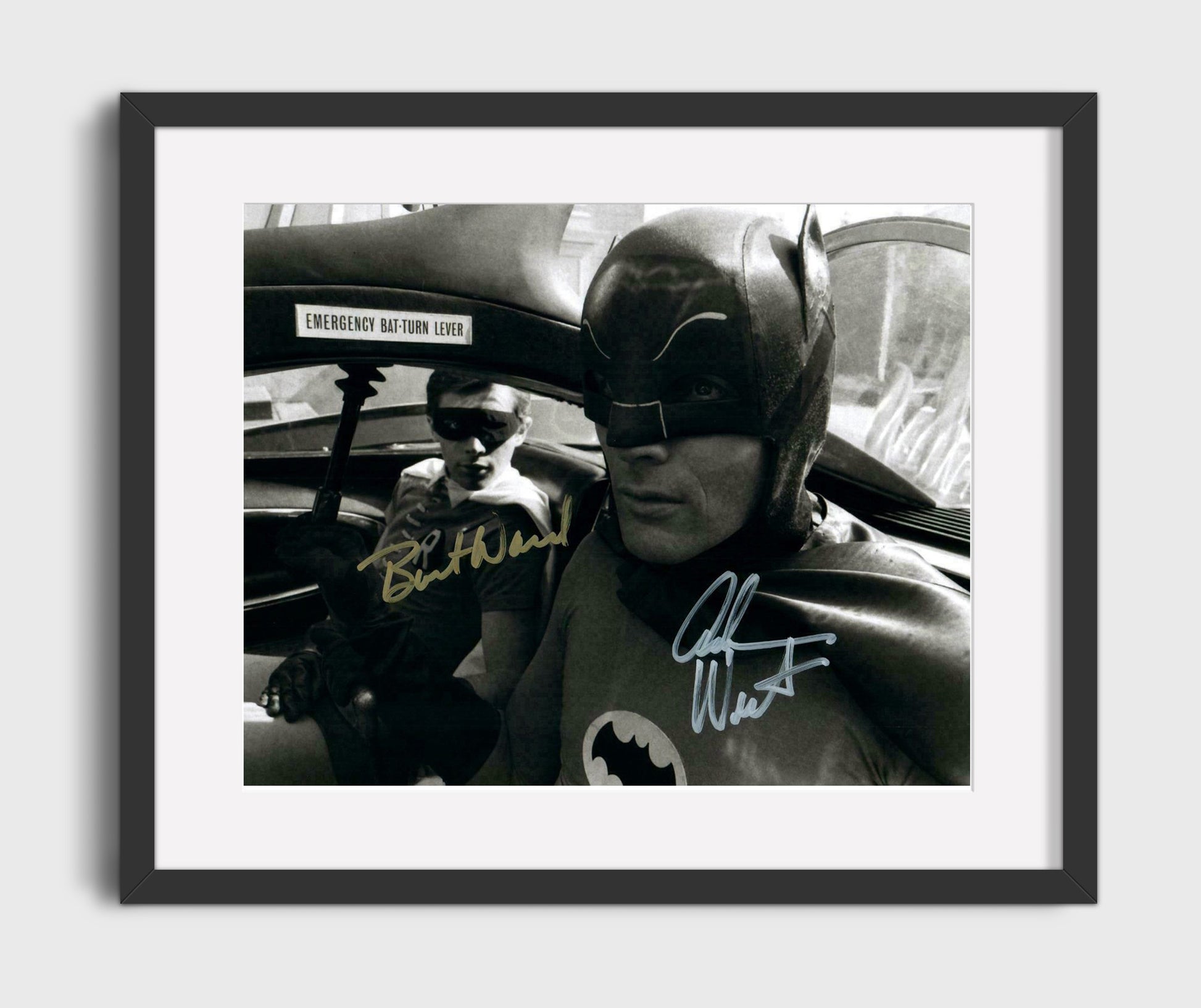 Batman - Adam West (Batman) and Burt Ward (Robin) Batmobile Interior Scene - Vintage Television Wall Art - 16x20 Gallery Frame wall art print - television decor
