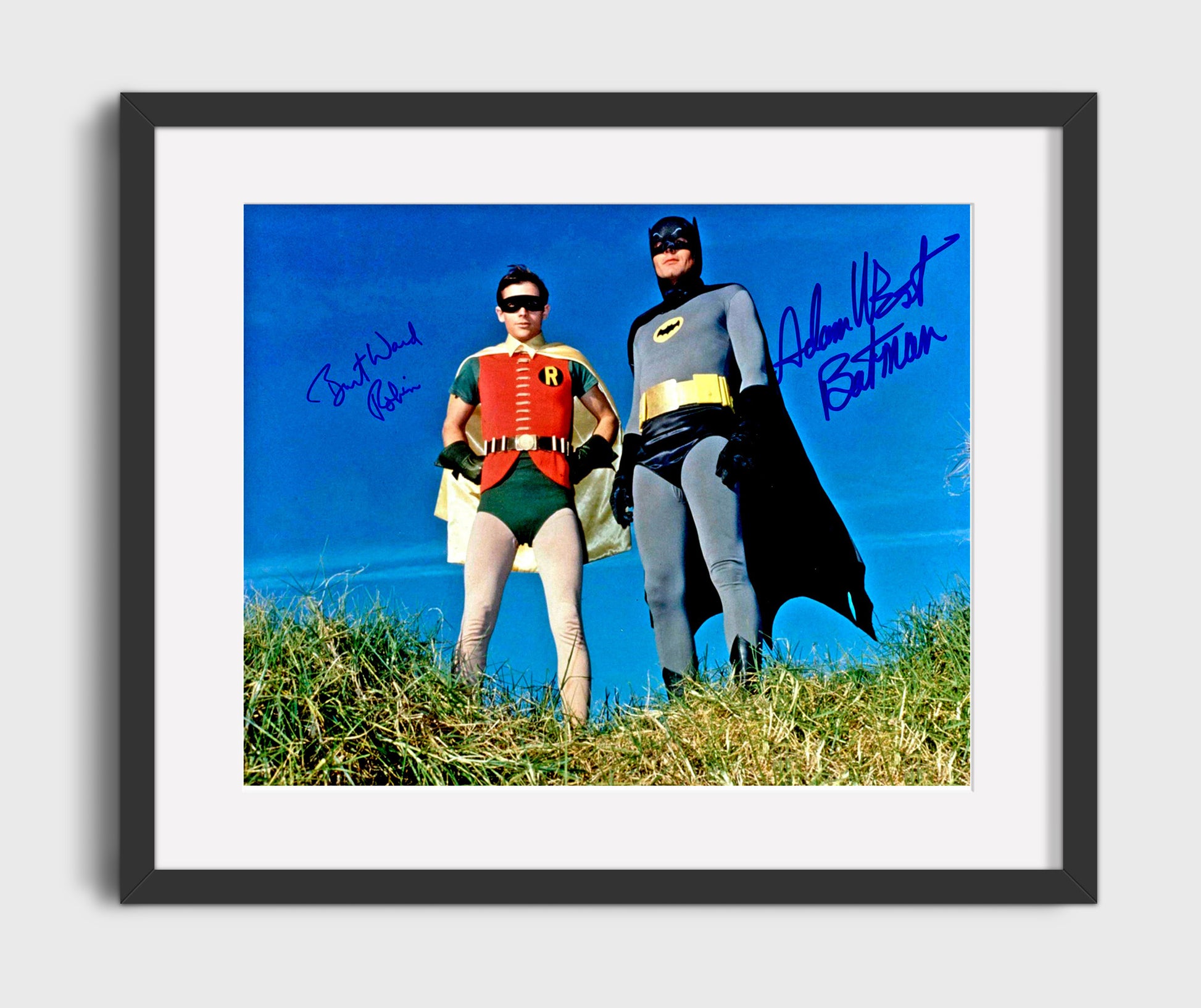 Batman - Adam West (Batman) and Burt Ward (Robin) Hilltop Hero Pose - Vintage Television Wall Art - 16x20 Gallery Frame wall art print - television decor