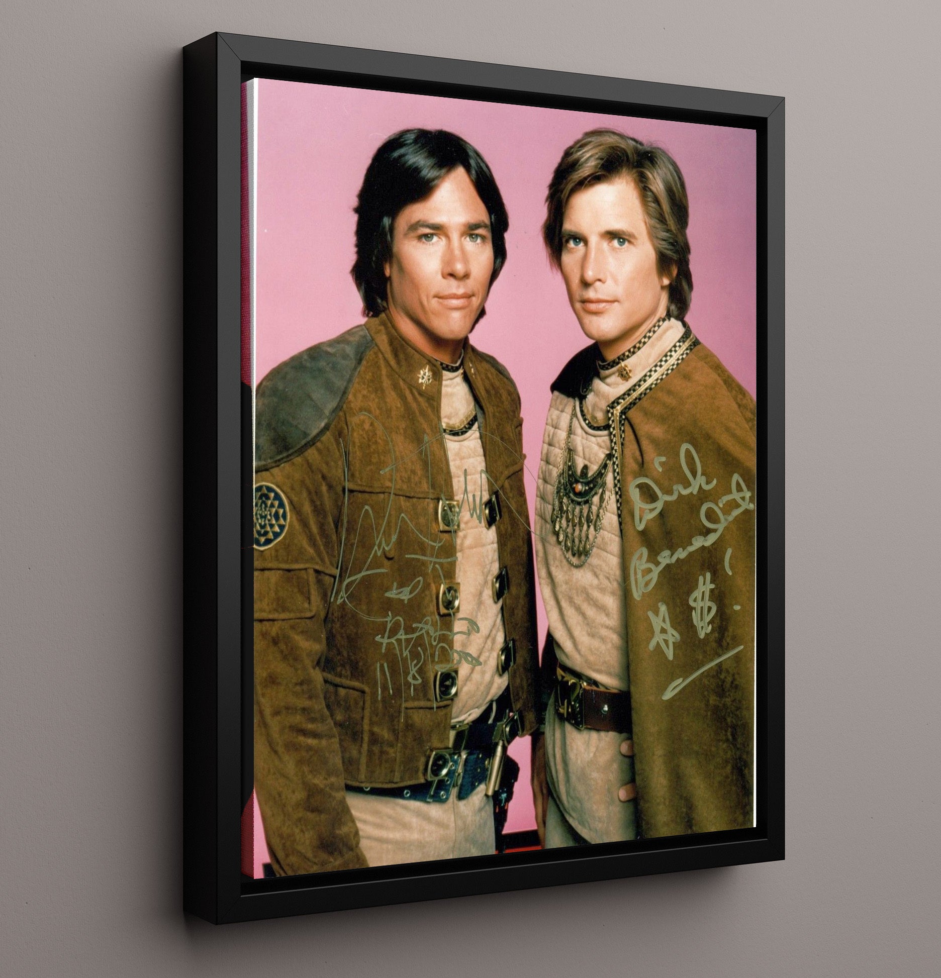 Battlestar Galactica - Dirk Benedict Richard Hatch Colonial Warrior Duo - Vintage Television Wall Art - 16x20 Framed Canvas wall art print - television decor