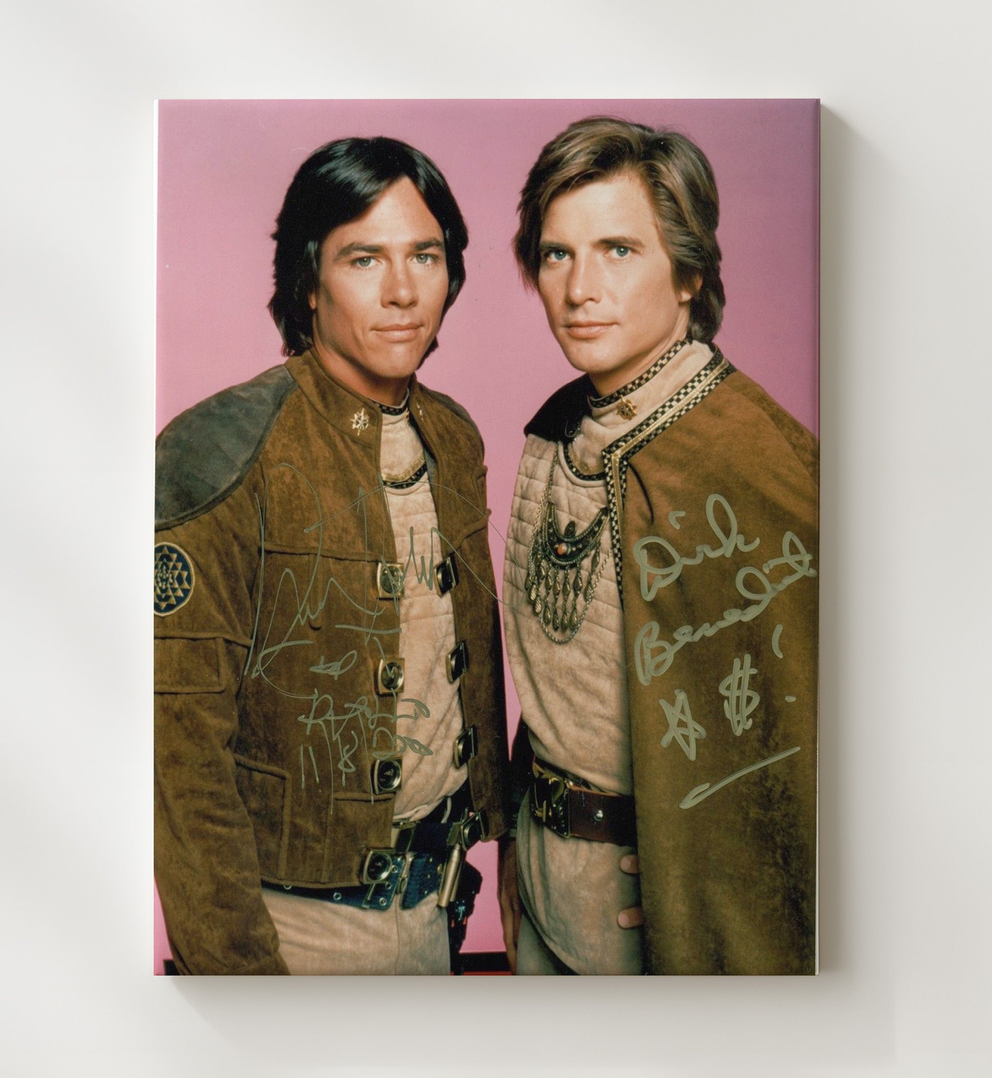 Battlestar Galactica - Dirk Benedict Richard Hatch Colonial Warrior Duo - Vintage Television Wall Art - 20x24 Canvas wall art print - television decor