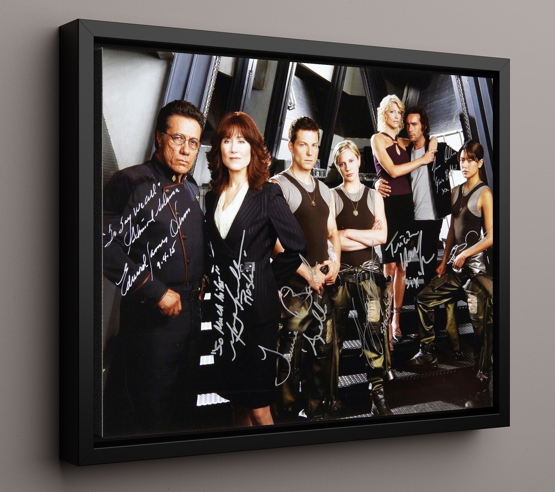 Battlestar Galactica - Edward James Olmos (Admiral Adama) Ensemble Cast Command Deck - Vintage Television Wall Art - 16x20 Framed Canvas wall art print - television decor