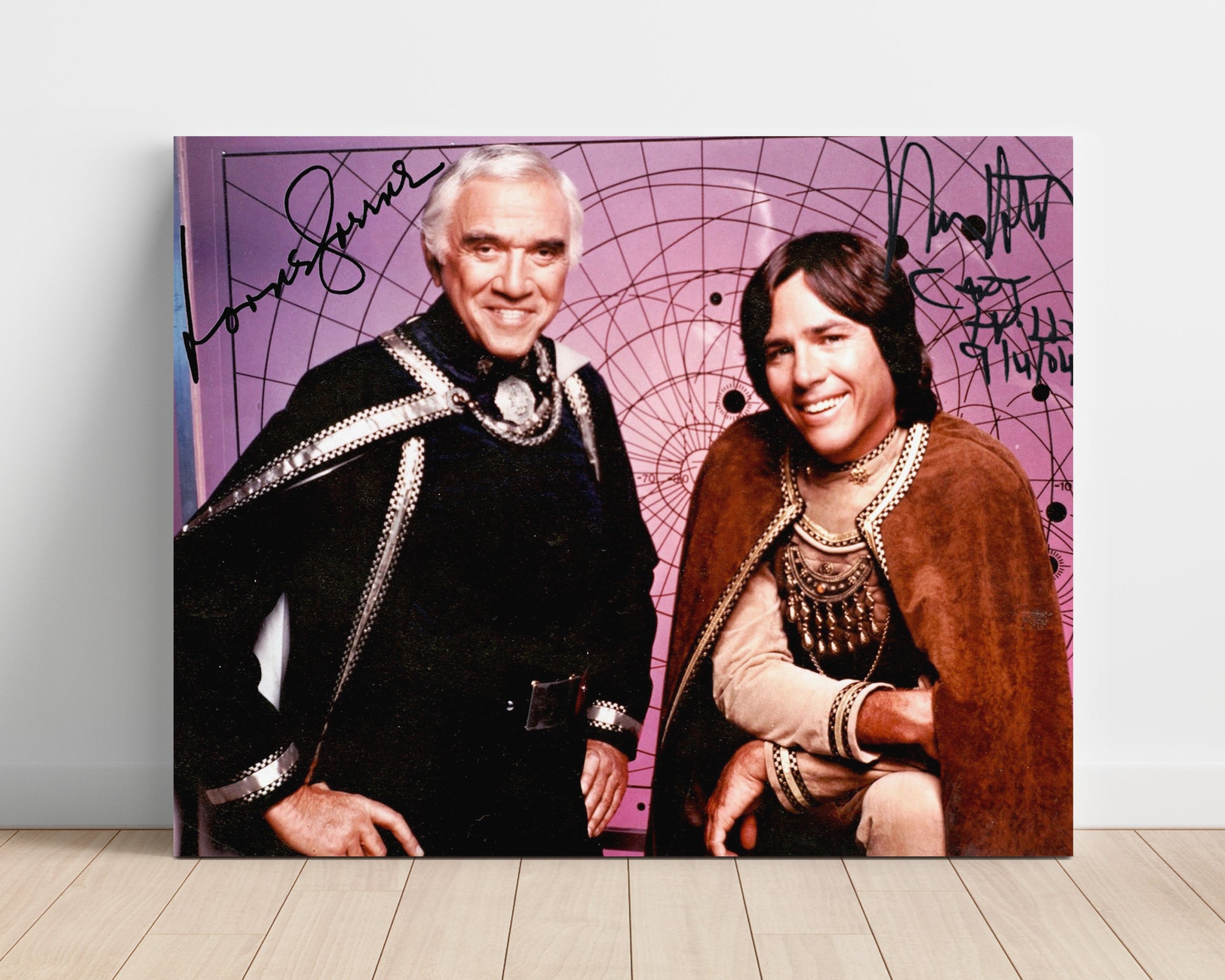 Battlestar Galactica - Lorne Greene (Adama) and Dirk Benedict (Starbuck) Command Bridge - Vintage Television Wall Art - 16x20 Unframed Print wall art print - television decor