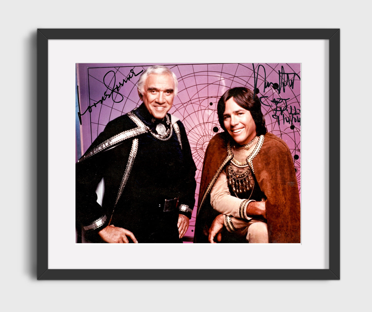 Battlestar Galactica - Lorne Greene (Adama) and Dirk Benedict (Starbuck) Command Bridge - Vintage Television Wall Art - 16x20 Gallery Frame wall art print - television decor