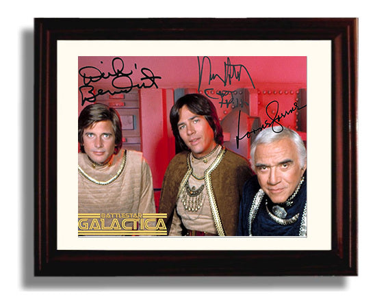 Battlestar Galactica - Richard Hatch (Apollo) and Dirk Benedict (Starbuck) and Lorne Greene (Adama) Colonial Bridge - Vintage Television Wall Art - 8x10 Beveled Frame wall art print - television decor