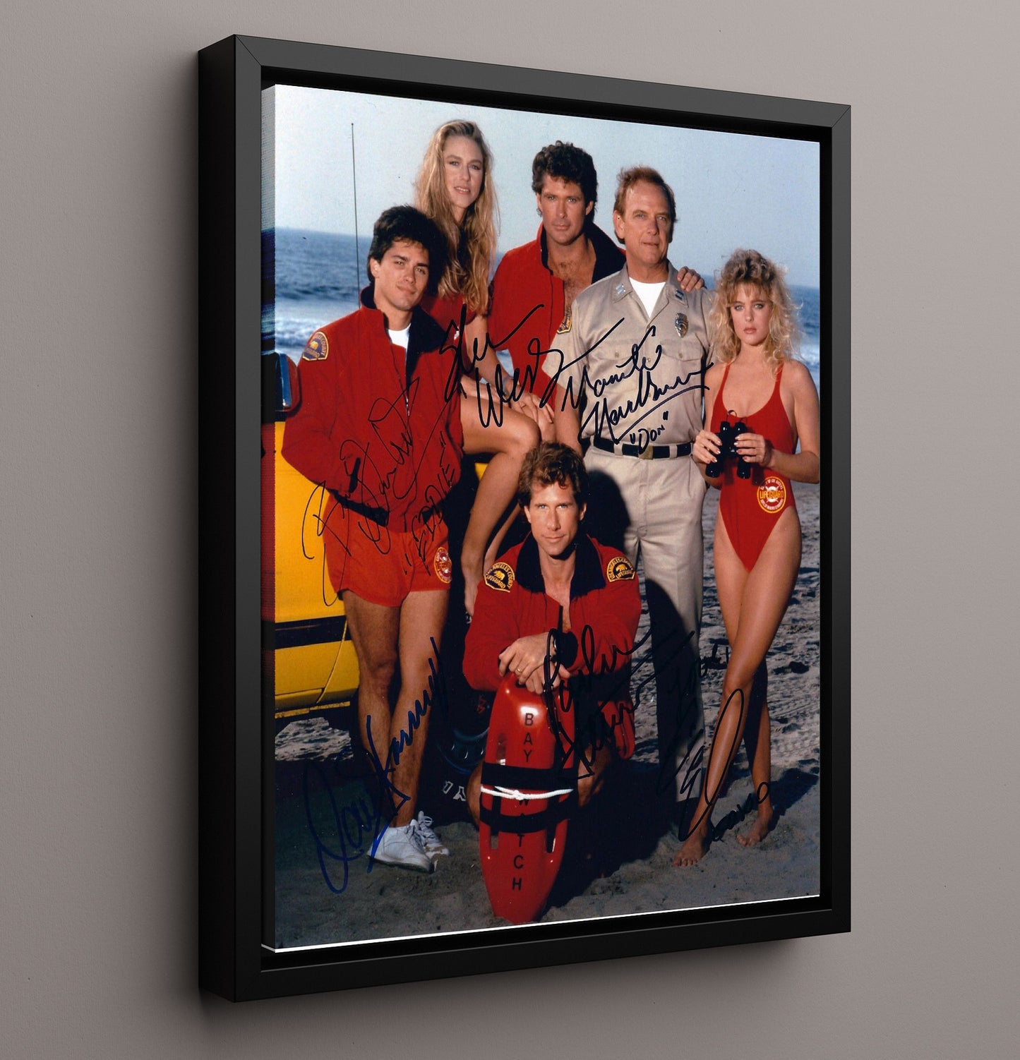Baywatch - David Hasselhoff Classic Beach Patrol Cast - Vintage Television Wall Art - 16x20 Framed Canvas wall art print - television decor