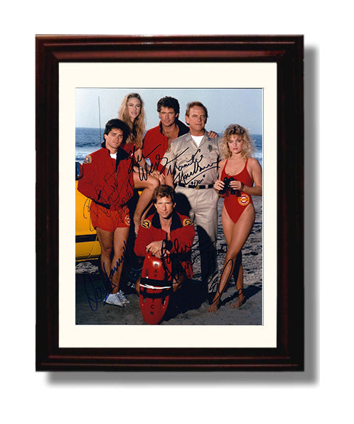Baywatch - David Hasselhoff Classic Beach Patrol Cast - Vintage Television Wall Art - 8x10 Beveled Frame wall art print - television decor