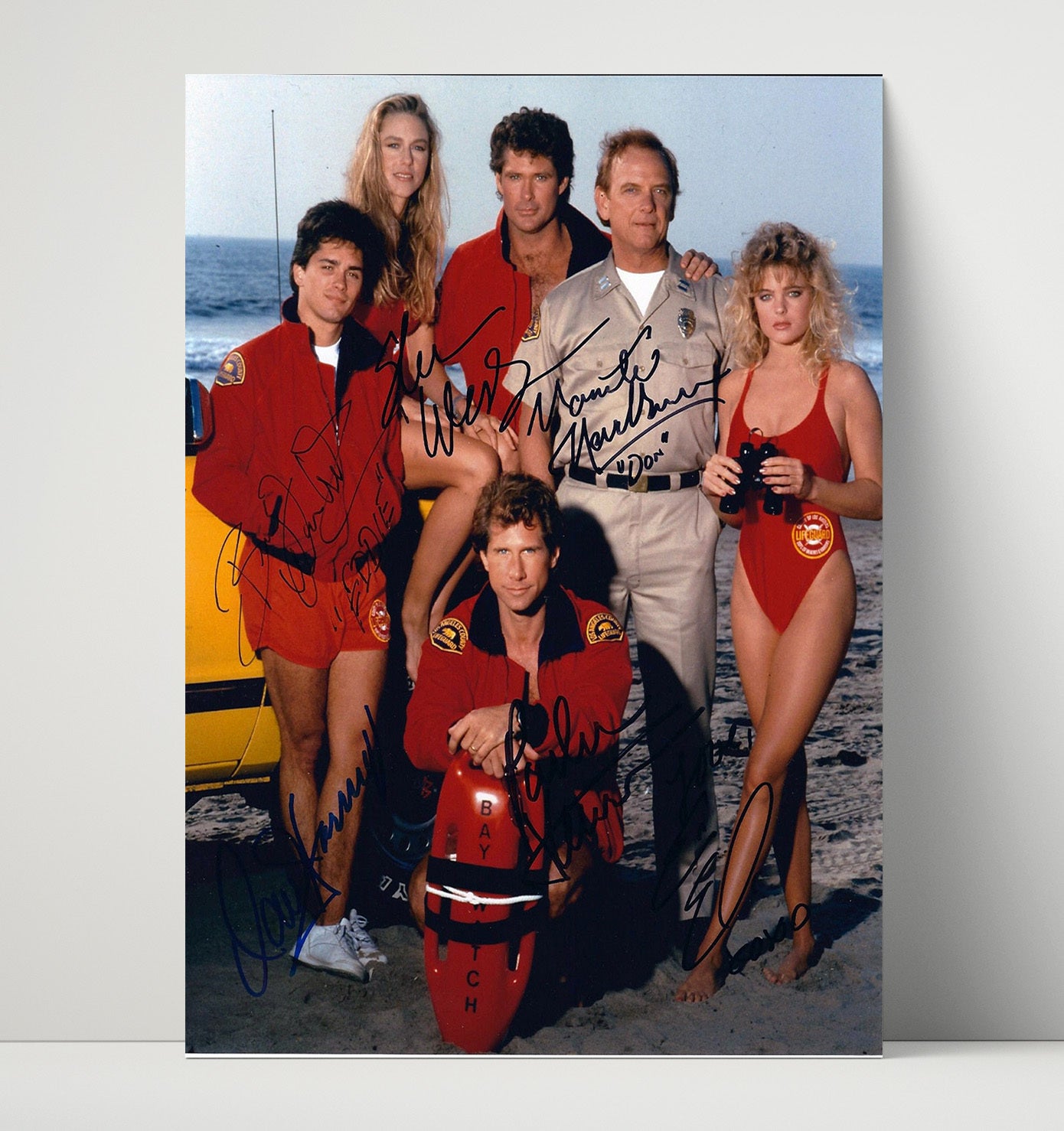 Baywatch - David Hasselhoff Classic Beach Patrol Cast - Vintage Television Wall Art - 16x20 Unframed Print wall art print - television decor