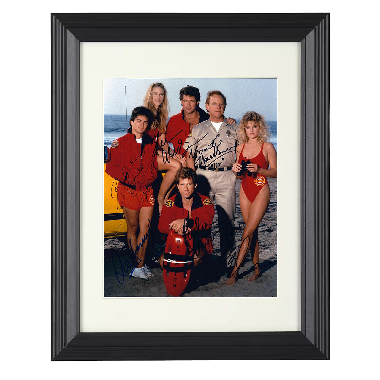 Baywatch – David Hasselhoff Classic Beach Patrol Cast – 8x10 black beveled framed television wall art
