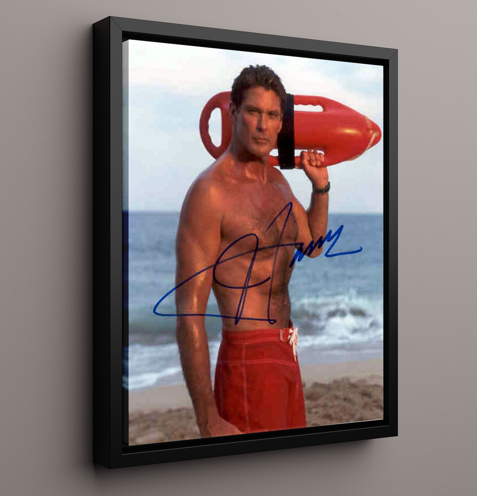 Baywatch - David Hasselhoff Lifeguard Red Rescue Can - Vintage Television Wall Art - 16x20 Framed Canvas wall art print - television decor
