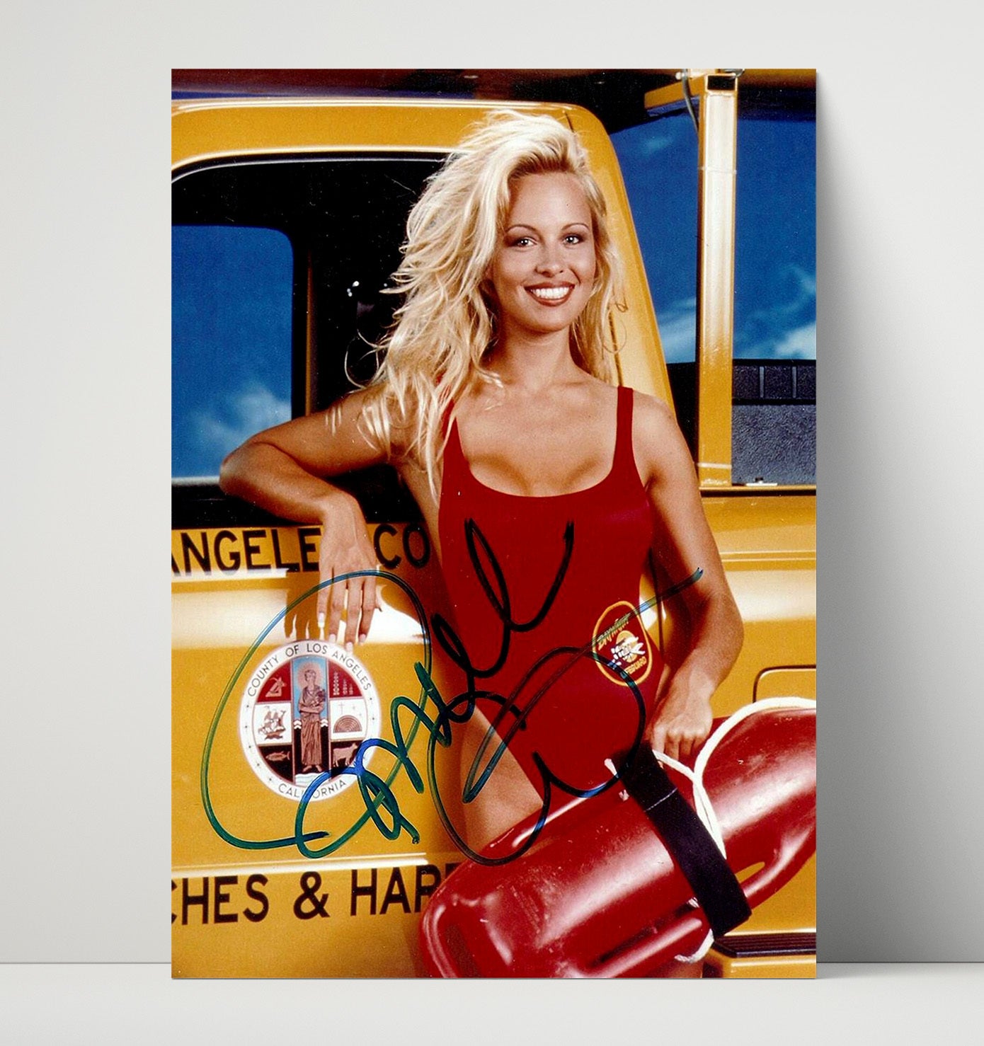 Baywatch - Pamela Anderson - Red Swimsuit Lifeguard Float Truck Pose - Vintage Television Wall Art - 16x20 Unframed Print wall art print - television decor